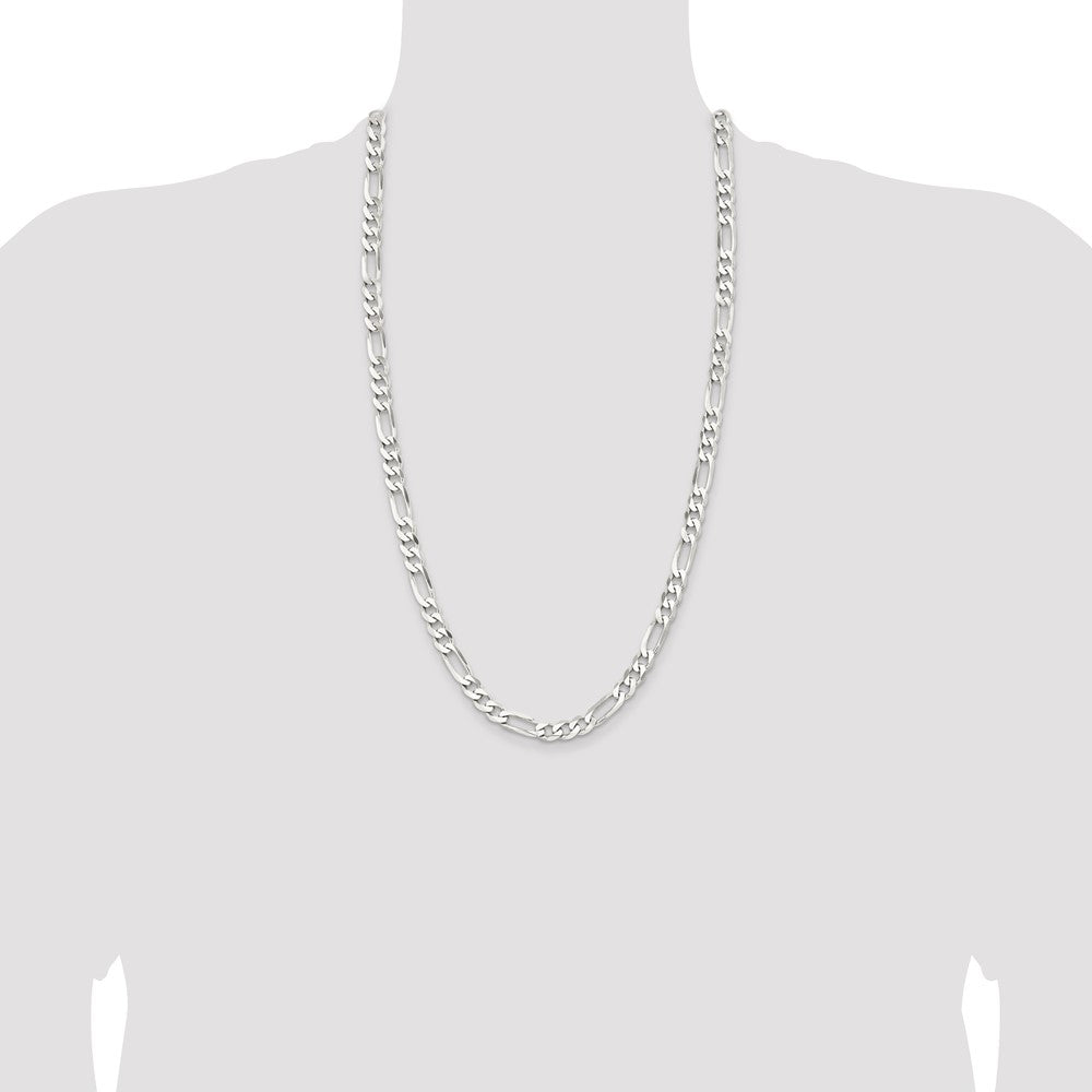 Sterling Silver Rhodium-plated 7.5mm Figaro Chain