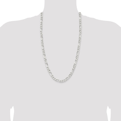 Sterling Silver Rhodium-plated 7.5mm Figaro Chain