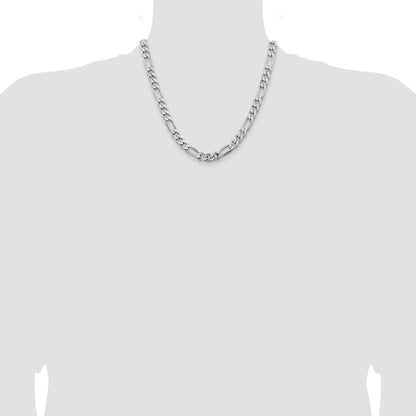 Sterling Silver Rhodium-plated 7.75mm Figaro Chain