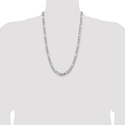 Sterling Silver Rhodium-plated 7.75mm Figaro Chain