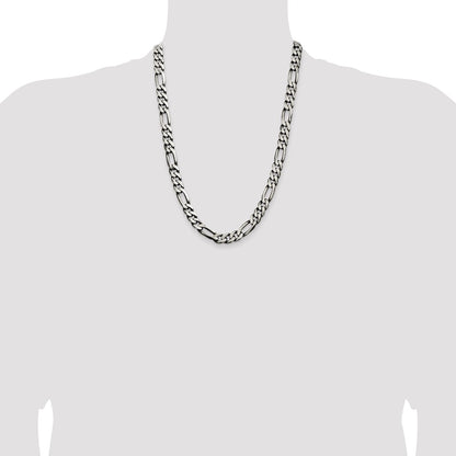 Sterling Silver Antiqued 9mm Figaro Chain