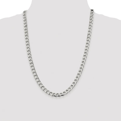 Sterling Silver Rhodium-plated 7.2mm D/C Square Curb Chain