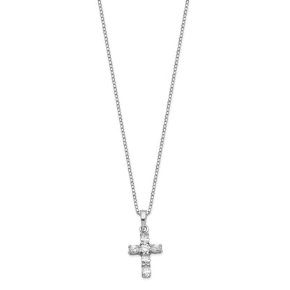 Sterling Silver Rhodium-plated CZ Cross on 16 Box Chain Necklace