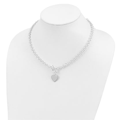 Sterling Silver Engraveable Heart Disc on Fancy Link Toggle 18in Necklace