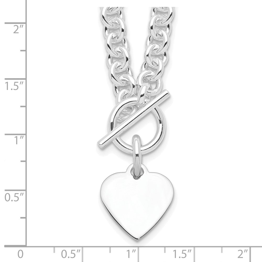Sterling Silver RH-plated Heart Disc on Toggle 18in Necklace