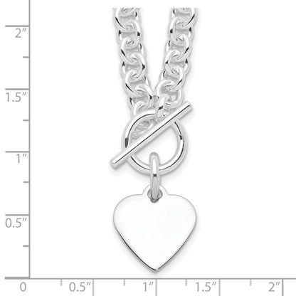 Sterling Silver RH-plated Heart Disc on Toggle 18in Necklace