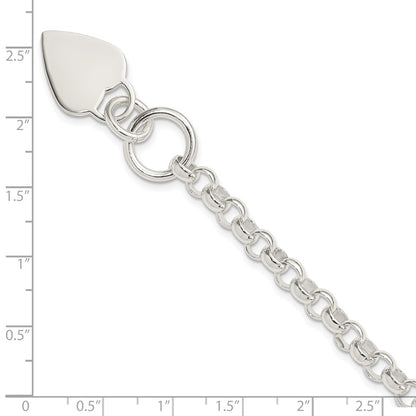 Sterling Silver Engraveable Heart Disc on Fancy Link Toggle Bracelet
