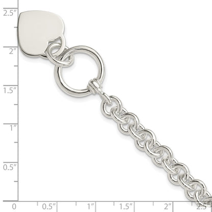 Sterling Silver Engraveable Heart Disc on Fancy Link Toggle Bracelet