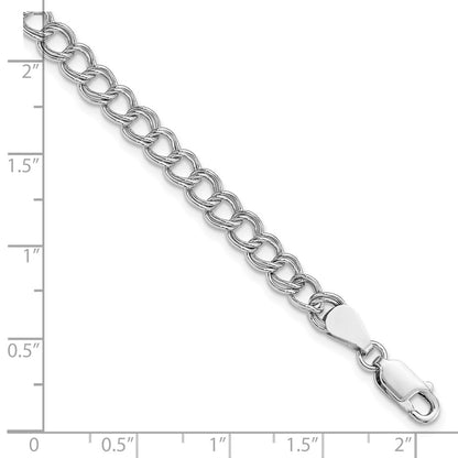 Sterling Silver RH-plated 5.25mm Solid Double Link Charm Bracelet