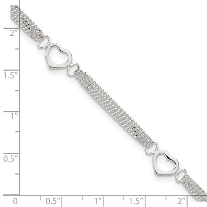 Sterling Silver 10inch Polished Heart Anklet