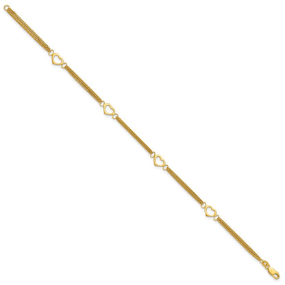 Sterling Silver Gold-tone Polished Heart Multi-Strand 10in Anklet