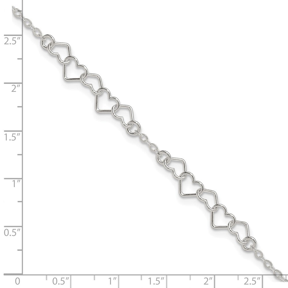 Sterling Silver 9inch Polished Fancy Heart Link Anklet