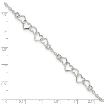Sterling Silver 9inch Polished Fancy Heart Link Anklet