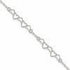 Sterling Silver 9inch Polished Fancy Heart Link Anklet