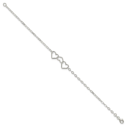 Sterling Silver 10inch Solid Polished Fancy Heart Link Anklet