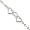 Sterling Silver 10inch Solid Polished Fancy Heart Link Anklet