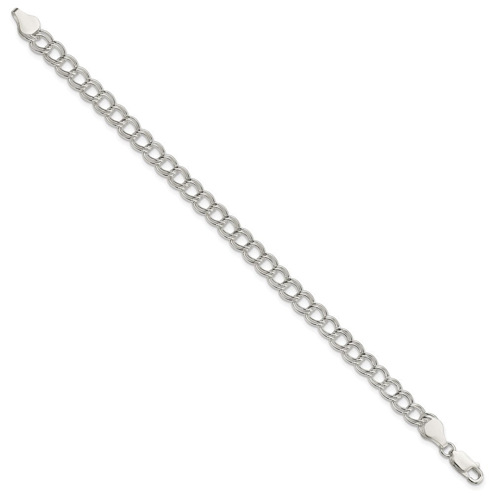 Sterling Silver 6mm Solid Double Link 8 inch Charm Bracelet