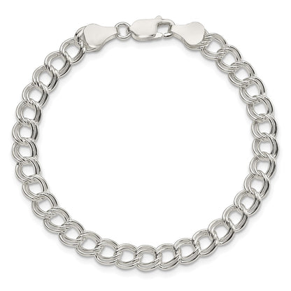 Sterling Silver 6mm Solid Double Link Charm Bracelet