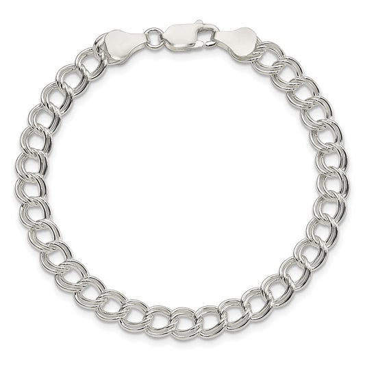 Sterling Silver 6mm Solid Double Link Charm Bracelet