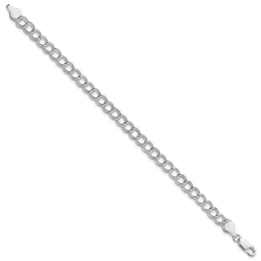 Sterling Silver RH-plated 6mm Solid Double Link Charm Bracelet