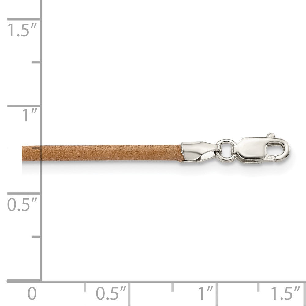 Sterling Silver 20inch 2mm Natural Leather Cord Necklace