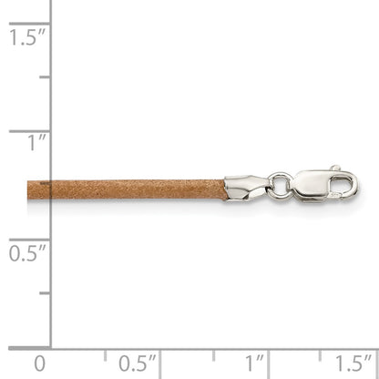 Sterling Silver 18inch 2mm Natural Leather Cord Necklace