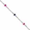 Sterling Silver Polished & Multi-color Enameled Hearts with 1 Inch Extension Children's Bracelet