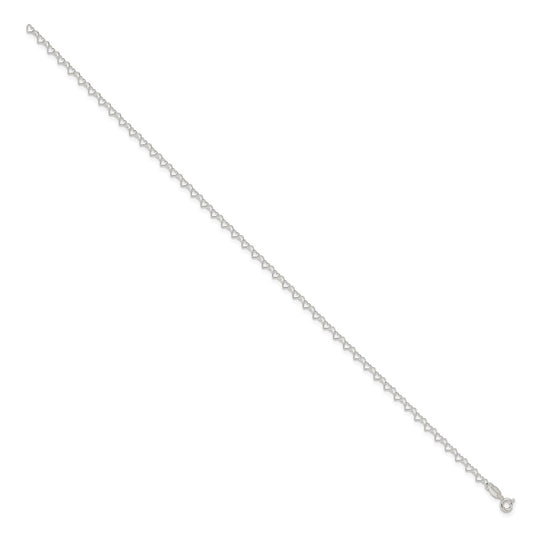 Sterling Silver Fancy Heart Link 9in. Anklet