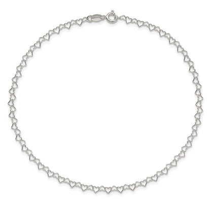 Sterling Silver Fancy Heart Link 9in. Anklet