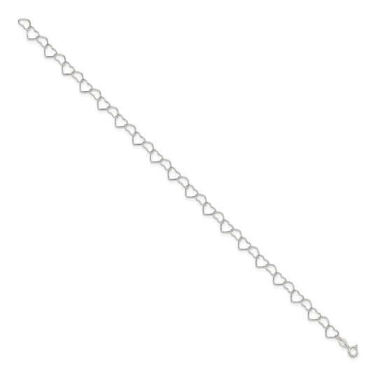 Sterling Silver 0.6mm Fancy Heart Link Anklet