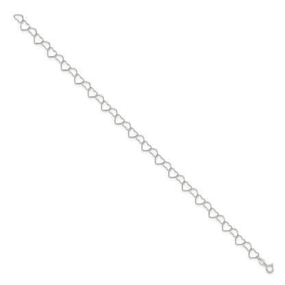 Sterling Silver Fancy Heart Link 9in. Anklet