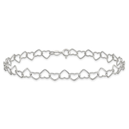 Sterling Silver Fancy Heart Link 9in. Anklet