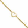 Sterling Silver Gold-tone Heart and Bead 9 inch Plus 1 inch Extender - Total 10 inch Anklet