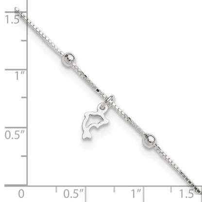 Sterling Silver Dolphin 9 inch Plus 1 inch Extender - Total 10 inch Anklet