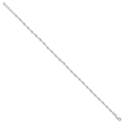 Sterling Silver Beaded 9 inch Plus 1 inch Extender - Total 10 inch Anklet
