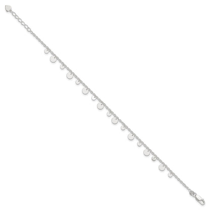 Sterling Silver Circle Disc 9 inch Plus 1 inch Extender - Total 10 inch Anklet