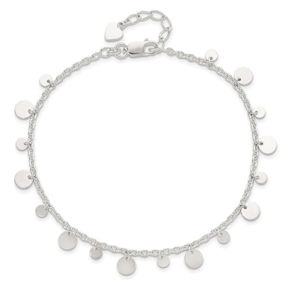 Sterling Silver Circle Disc 9 inch Plus 1 inch Extender - Total 10 inch Anklet