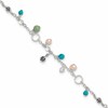 Sterling Silver Turquoise/Clear Bead/FW Cultured Pearl Anklet