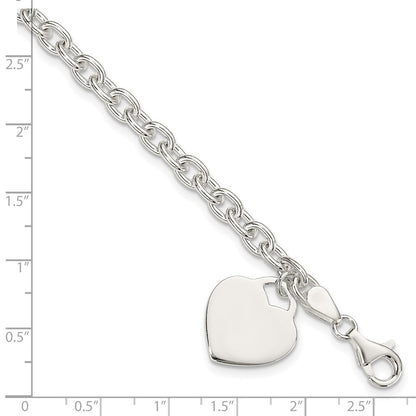 Sterling Silver 1.5mm Engraveable Heart Charm Bracelet