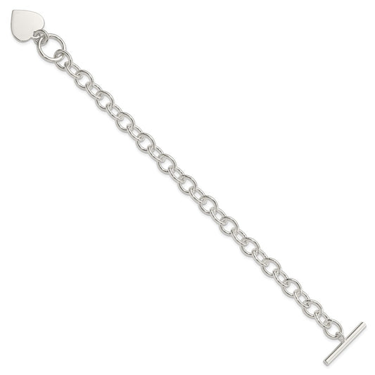 Sterling Silver Engraveable Heart Fancy Link Bracelet