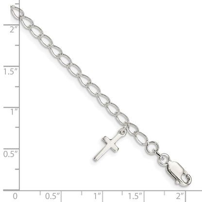 Sterling Silver Polished Latin Cross Charm with 1in Ext. Children's Bracele