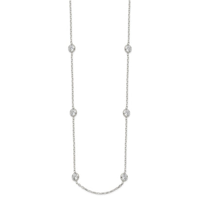Sterling Silver 16 Inch w/2 in ext. 8-Station CZ Necklace