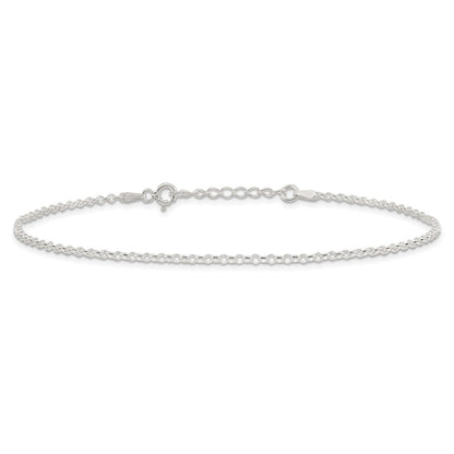 Sterling Silver 2mm Rolo Chain 9 inch Plus 1 inch Extender - Total 10 inch Anklet