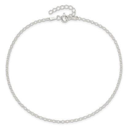 Sterling Silver 2mm Rolo Chain 9 inch Plus 1 inch Extender - Total 10 inch Anklet