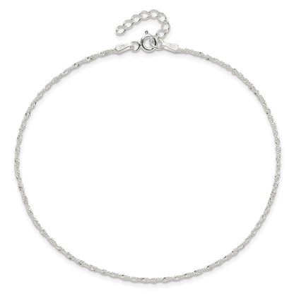 Sterling Silver 1.3mm Singapore Chain 10 inch Plus 1 inch Extender Chain - Total 11 inch Anklet