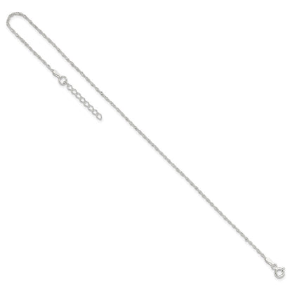 Sterling Silver 1.3mm Singapore Chain 9 inch Plus 1 inch Extender - Total 10 inch Anklet