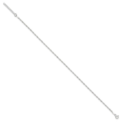 Sterling Silver 1.5mm Singapore Chain 10 inch Plus 1 inch Extender - Total 11 inch Anklet