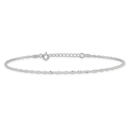 Sterling Silver 1.5mm Singapore Chain 10 inch Plus 1 inch Extender - Total 11 inch Anklet