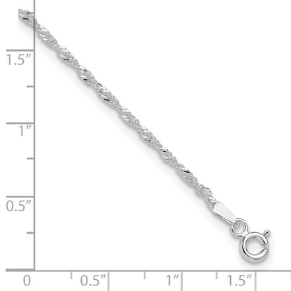 Sterling Silver 1.5mm Singapore Chain 9 inch Plus 1 inch Extender - Total 10 inch Anklet
