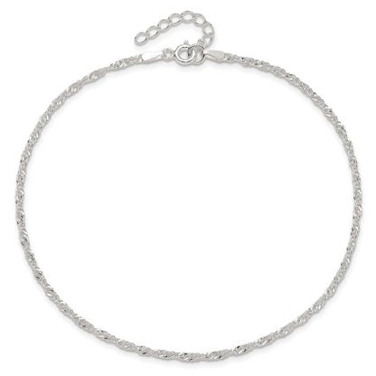 Sterling Silver 1.8mm Singapore Chain 10 inch Plus 1 inch Extender Chain - Total 11 inch Anklet